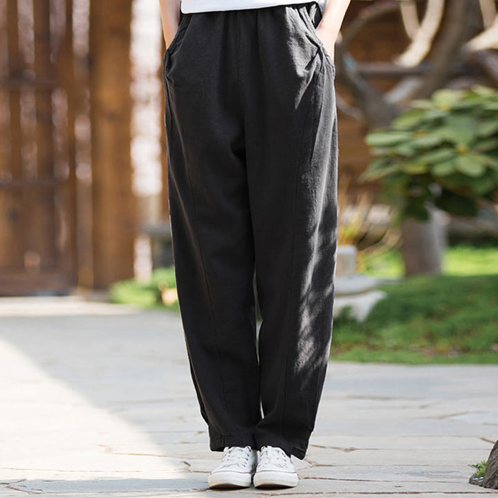 Pantalon de yoga décontracté en lin et coton ramie Buddha Stones avec poches - Noir - US4，UK/AU8，EU36 (L) - image 33