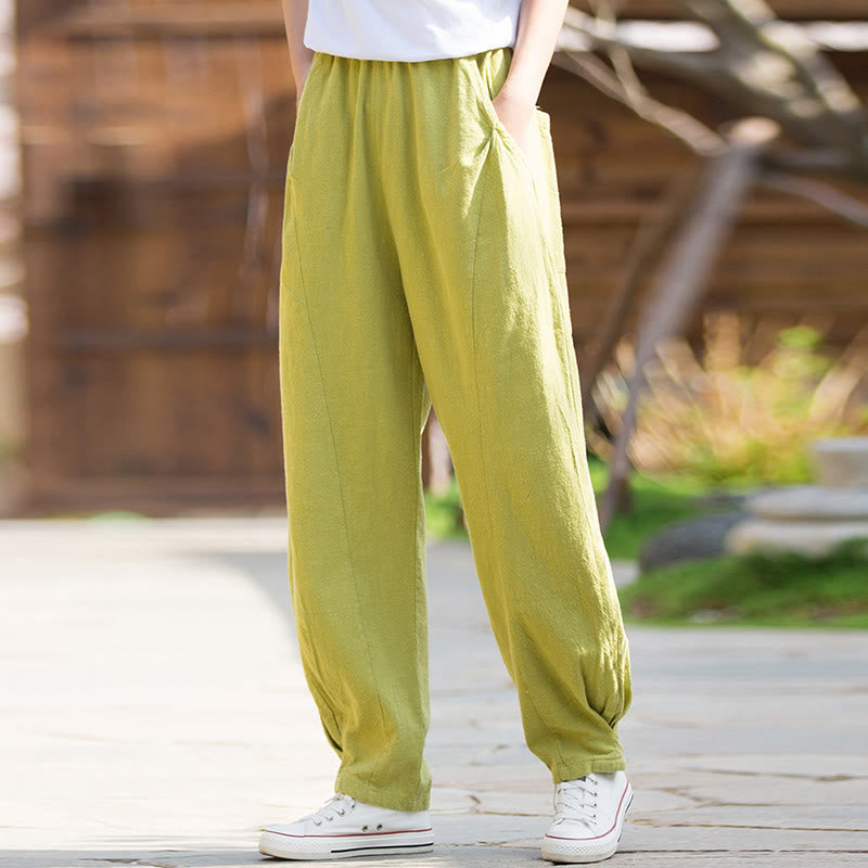 Pantalon de yoga décontracté en lin et coton ramie Buddha Stones avec poches - image 1