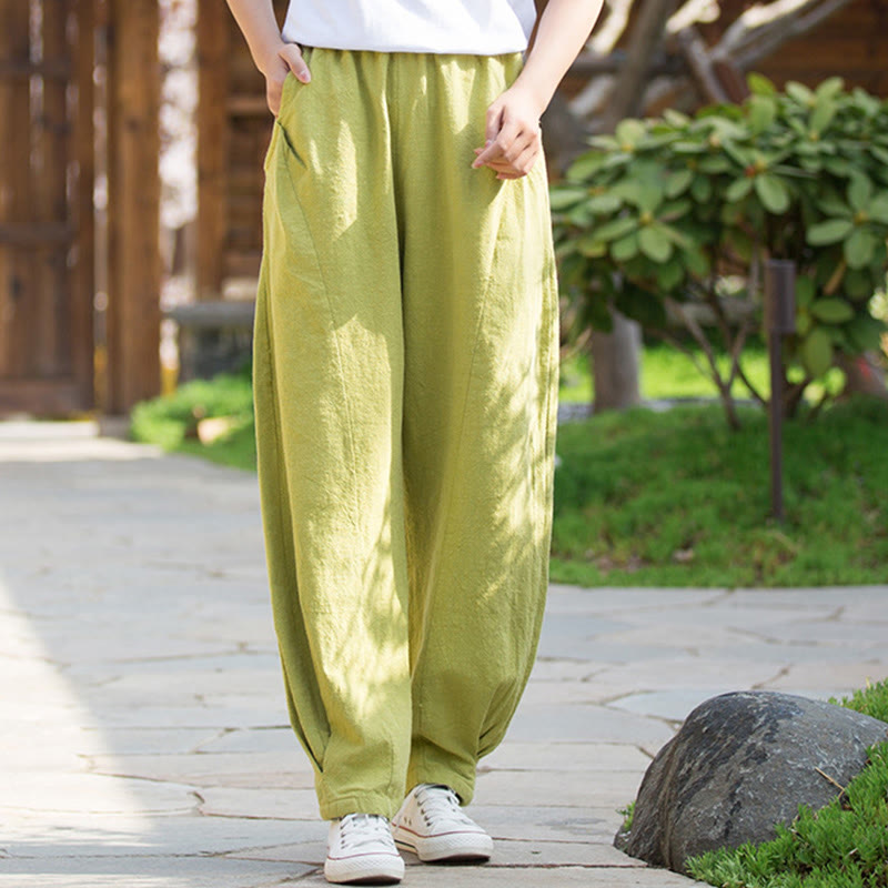 Pantalon de yoga décontracté en lin et coton ramie Buddha Stones avec poches - image 7