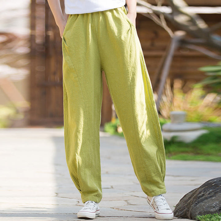 Pantalon de yoga décontracté en lin et coton ramie Buddha Stones avec poches - image 4