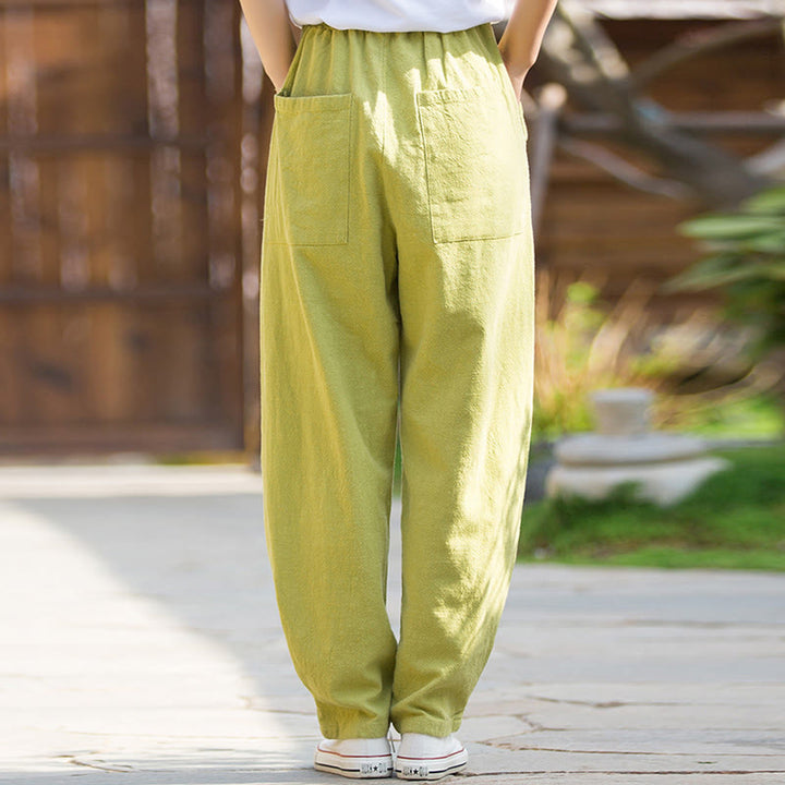 Pantalon de yoga décontracté en lin et coton ramie Buddha Stones avec poches - image 2