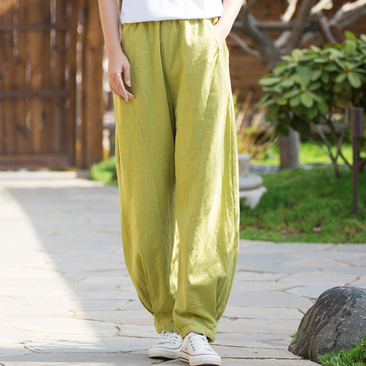 Pantalon de yoga décontracté en lin et coton ramie Buddha Stones avec poches - image 8