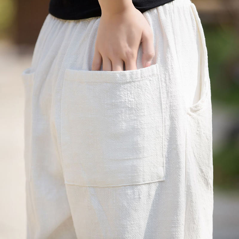 Pantalon de yoga décontracté en lin et coton ramie Buddha Stones avec poches - image 12