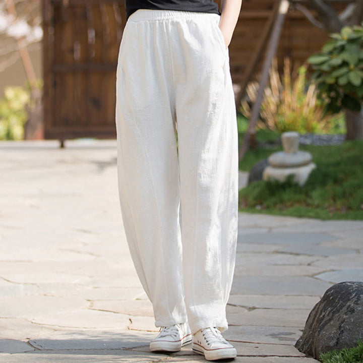 Pantalon de yoga décontracté en lin et coton ramie Buddha Stones avec poches - image 9