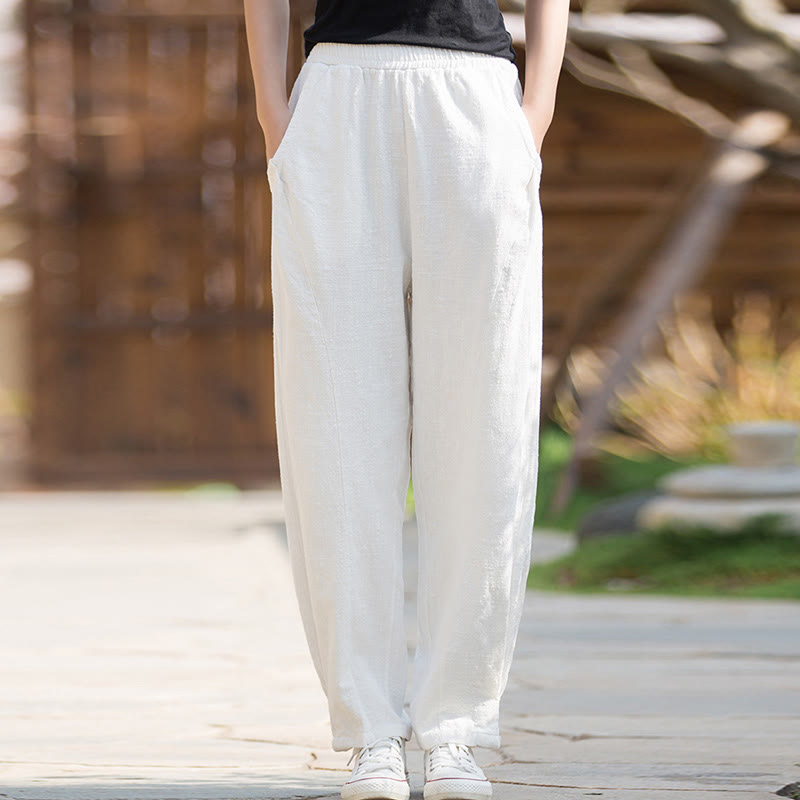 Pantalon de yoga décontracté en lin et coton ramie Buddha Stones avec poches - image 11