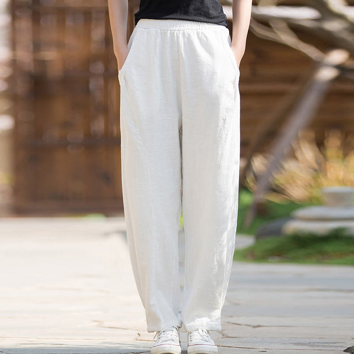 Pantalon de yoga décontracté en lin et coton ramie Buddha Stones avec poches - image 10