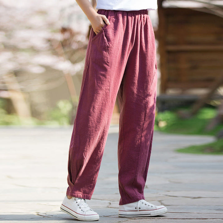 Pantalon de yoga décontracté en lin et coton ramie Buddha Stones avec poches - image 16