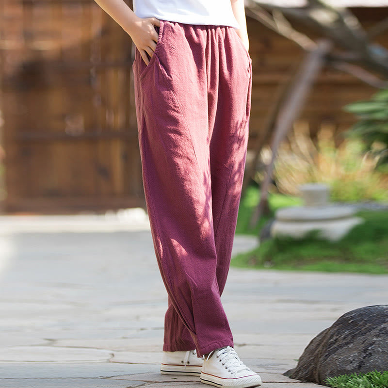 Pantalon de yoga décontracté en lin et coton ramie Buddha Stones avec poches - image 16