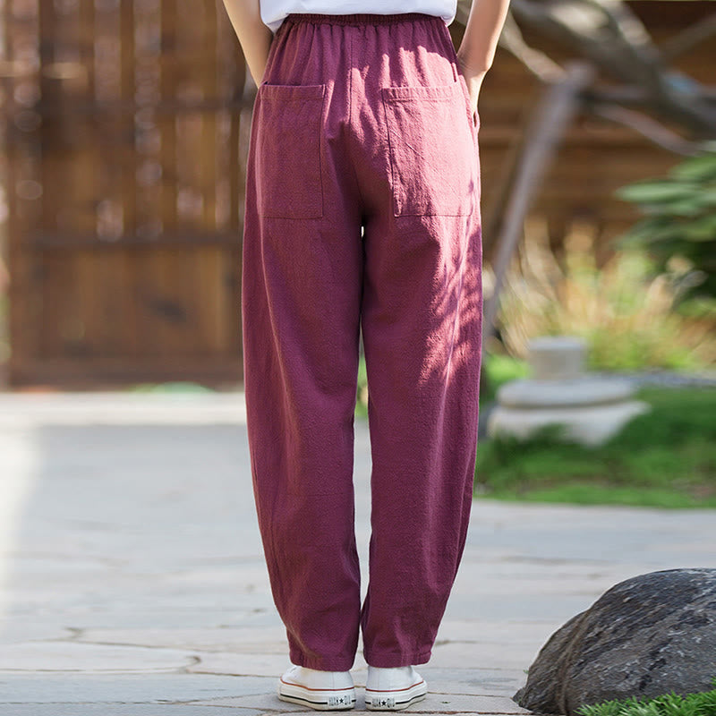 Pantalon de yoga décontracté en lin et coton ramie Buddha Stones avec poches - image 17