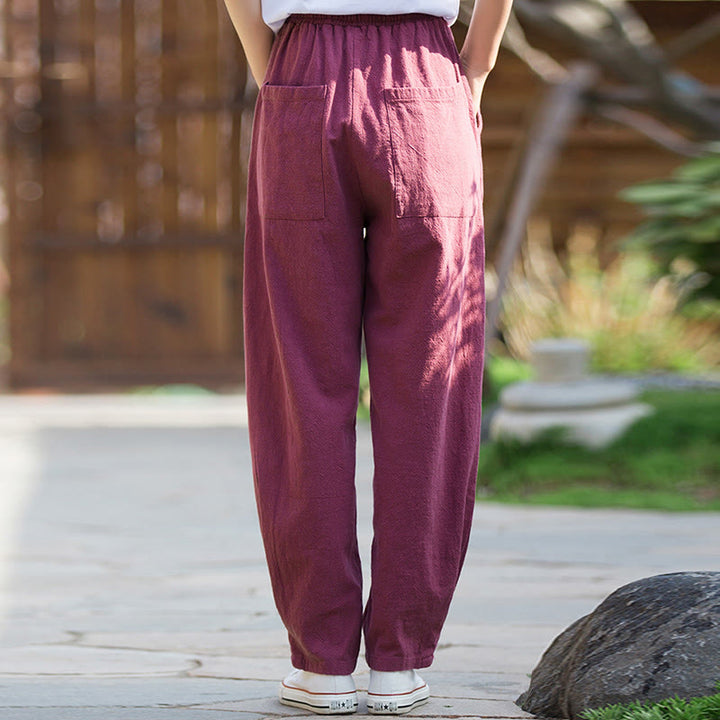 Pantalon de yoga décontracté en lin et coton ramie Buddha Stones avec poches - image 17