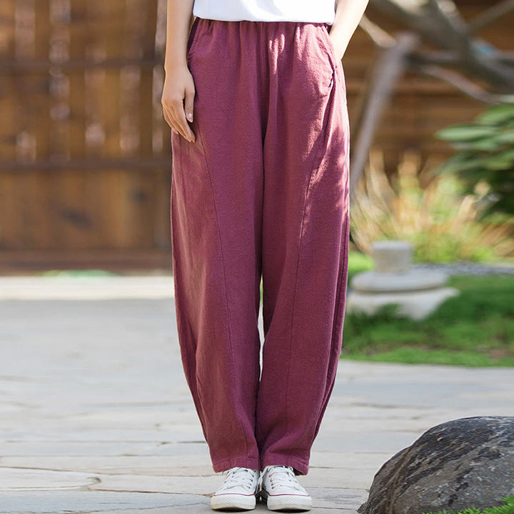 Pantalon de yoga décontracté en lin et coton ramie Buddha Stones avec poches - image 21
