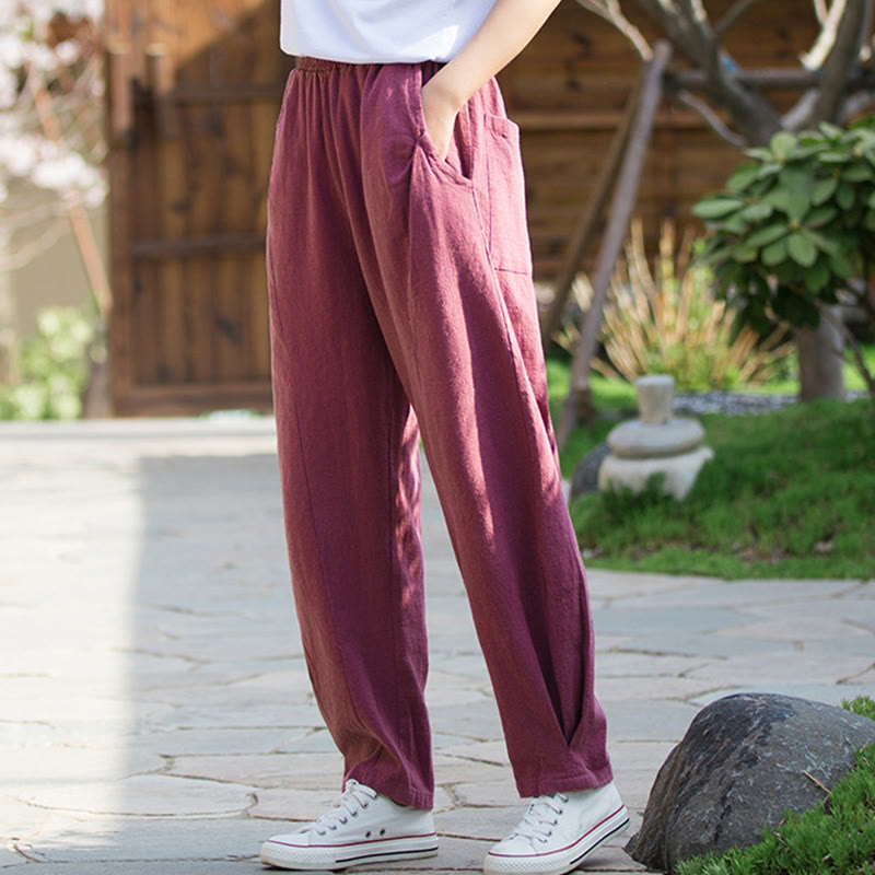 Pantalon de yoga décontracté en lin et coton ramie Buddha Stones avec poches - image 18