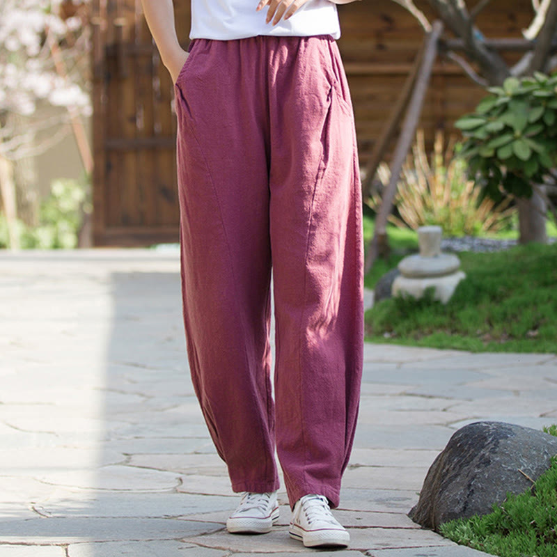 Pantalon de yoga décontracté en lin et coton ramie Buddha Stones avec poches - image 22