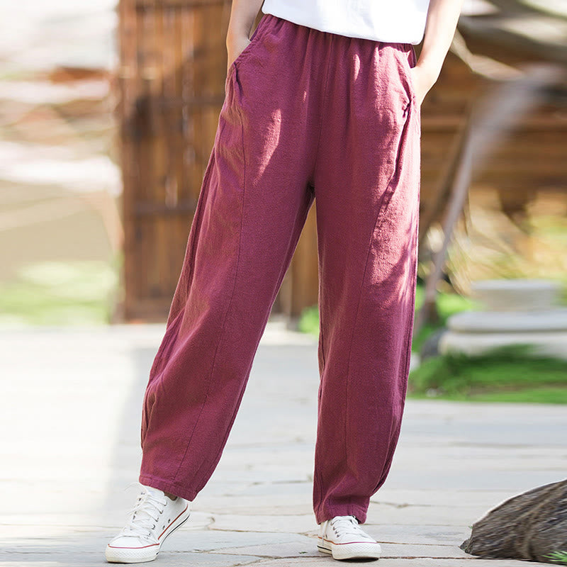 Pantalon de yoga décontracté en lin et coton ramie Buddha Stones avec poches - image 19