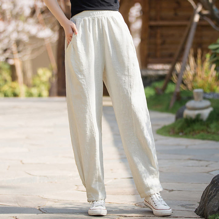 Pantalon de yoga décontracté en lin et coton ramie Buddha Stones avec poches - image 25