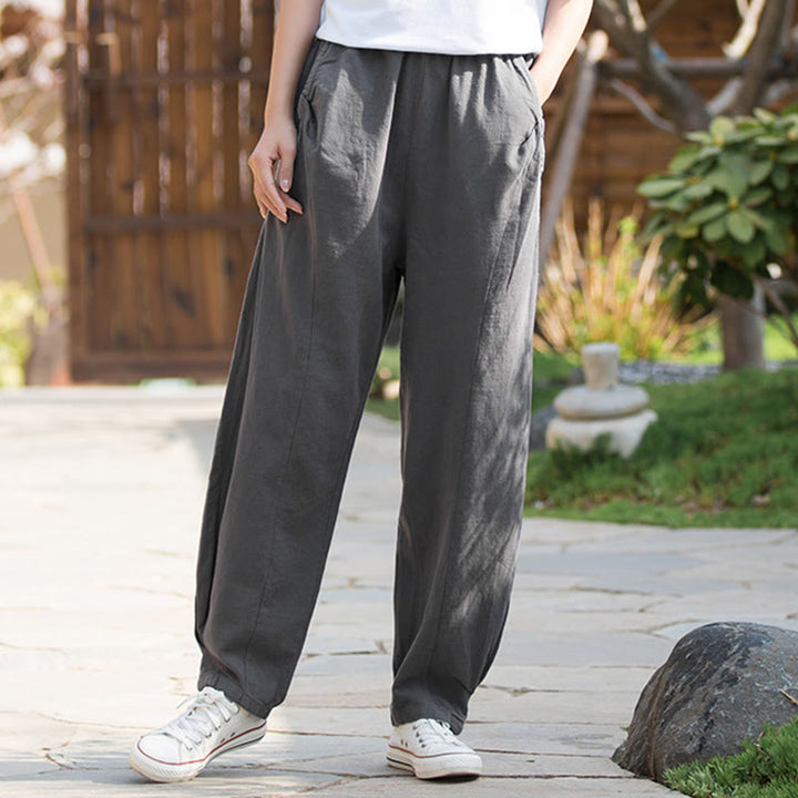 Pantalon de yoga décontracté en lin et coton ramie Buddha Stones avec poches - image 27