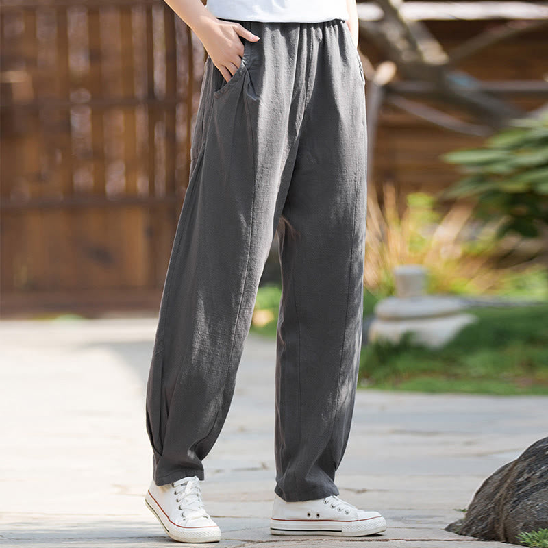 Pantalon de yoga décontracté en lin et coton ramie Buddha Stones avec poches - image 27