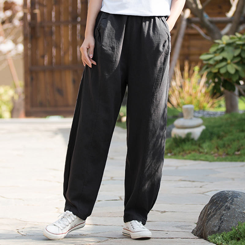 Pantalon de yoga décontracté en lin et coton ramie Buddha Stones avec poches - image 33