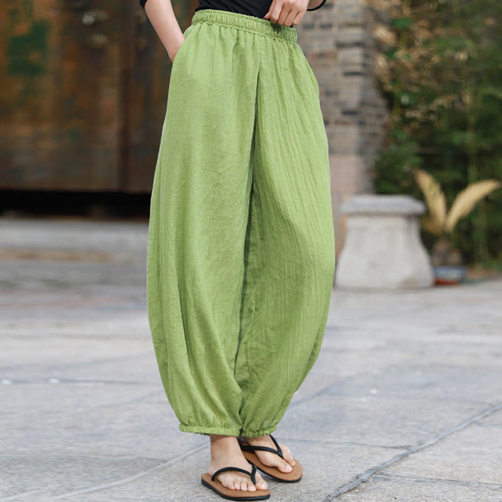 Pantalon décontracté d'été en coton pour femme avec poches Buddha Stones