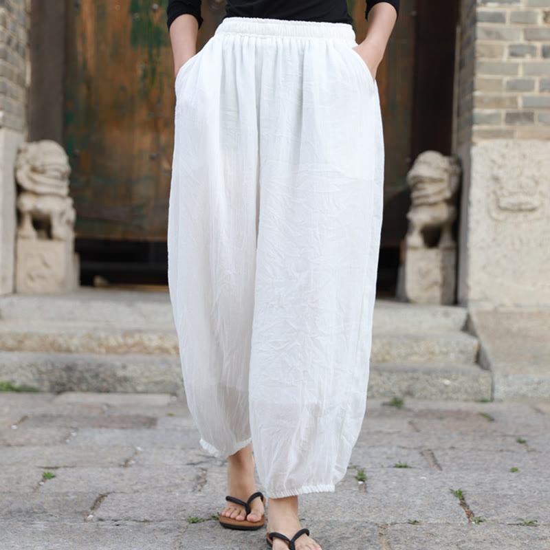 Pantalon décontracté d'été en coton pour femme avec poches Buddha Stones
