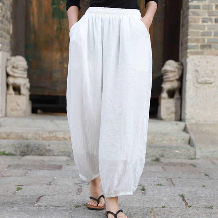 Pantalon décontracté d'été en coton pour femme avec poches Buddha Stones