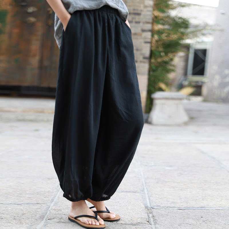 Pantalon décontracté d'été en coton pour femme avec poches Buddha Stones