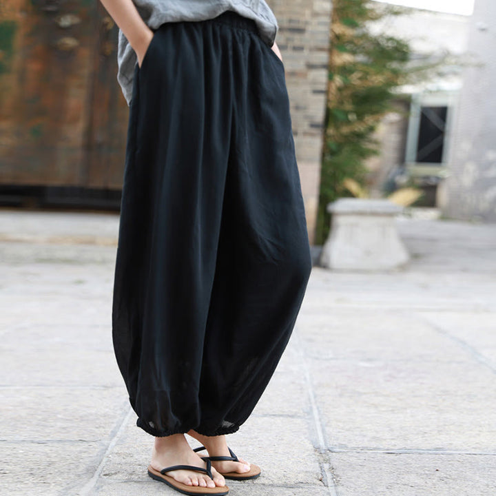Pantalon décontracté d'été en coton pour femme avec poches Buddha Stones