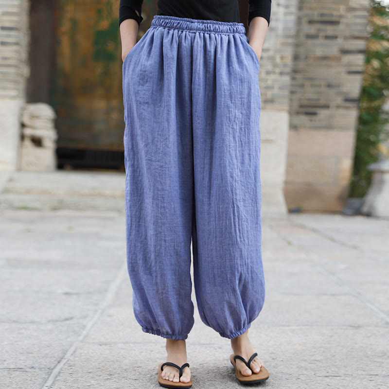 Pantalon décontracté d'été en coton pour femme avec poches Buddha Stones