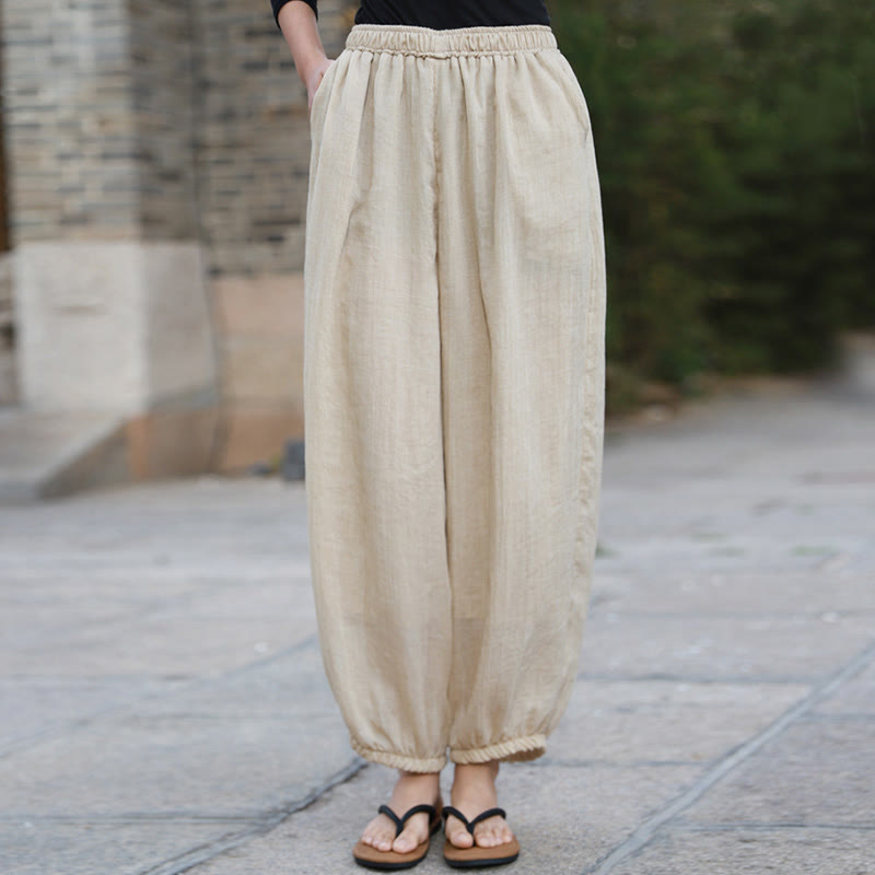 Pantalon décontracté d'été en coton pour femme avec poches Buddha Stones