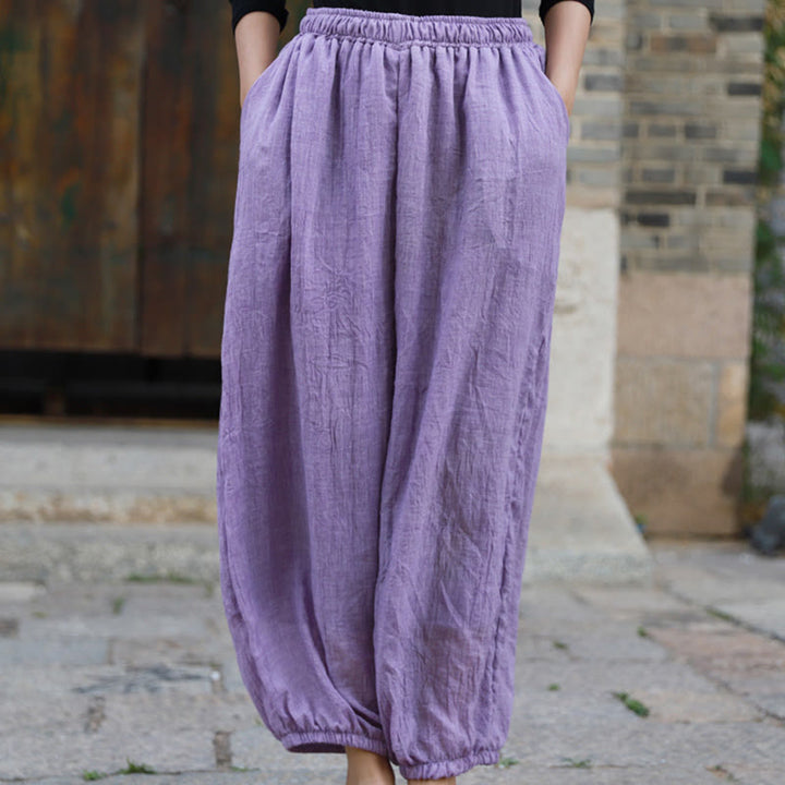 Pantalon décontracté d'été en coton pour femme avec poches Buddha Stones
