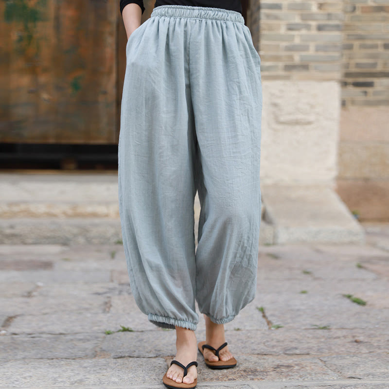 Pantalon décontracté d'été en coton pour femme avec poches Buddha Stones