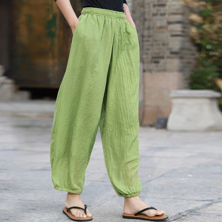 Pantalon décontracté d'été en coton pour femme avec poches Buddha Stones