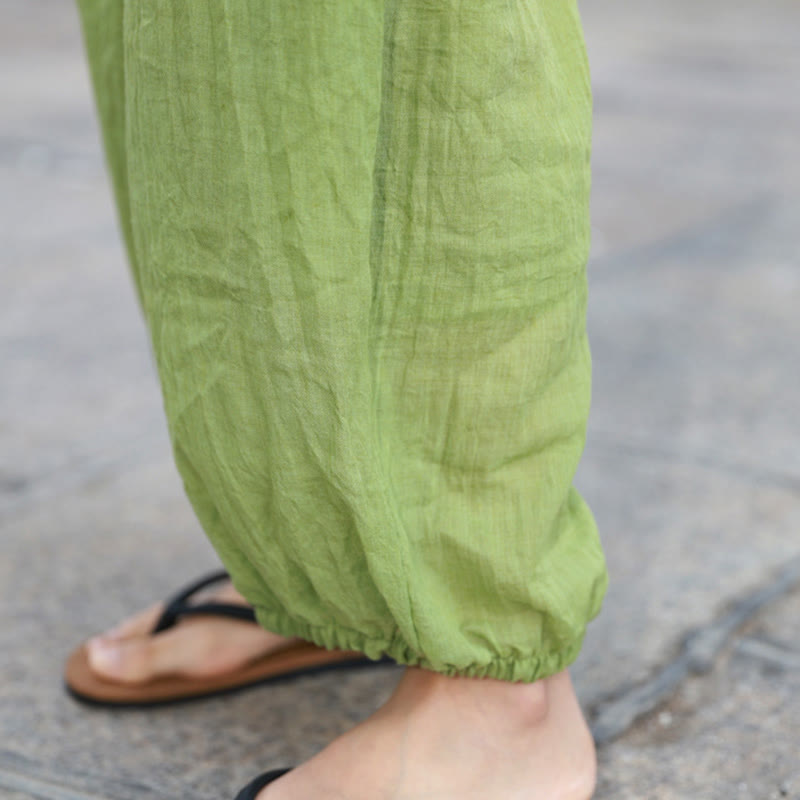 Pantalon décontracté d'été en coton pour femme avec poches Buddha Stones