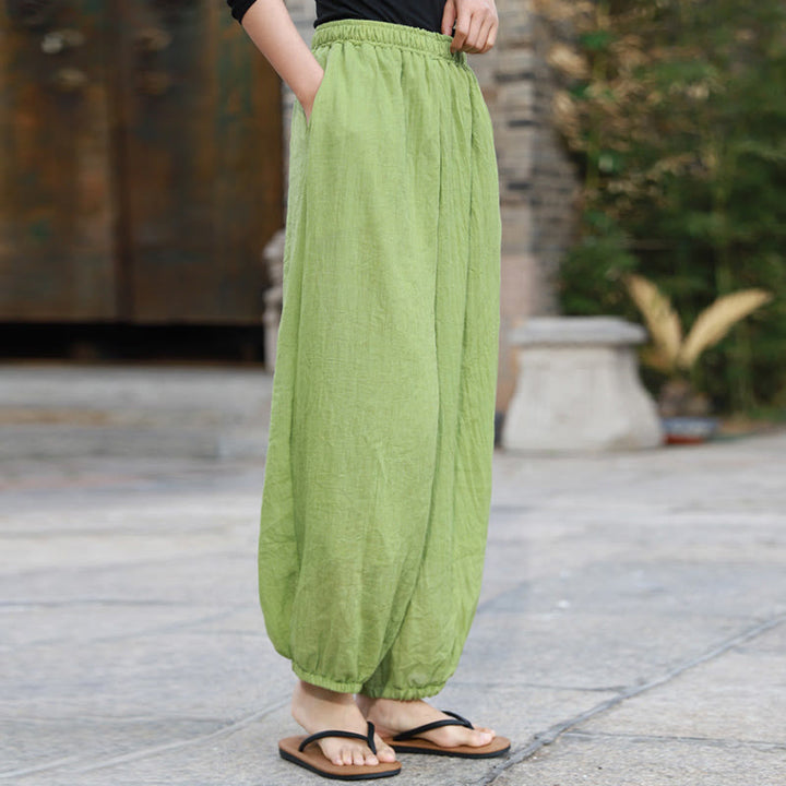 Pantalon décontracté d'été en coton pour femme avec poches Buddha Stones