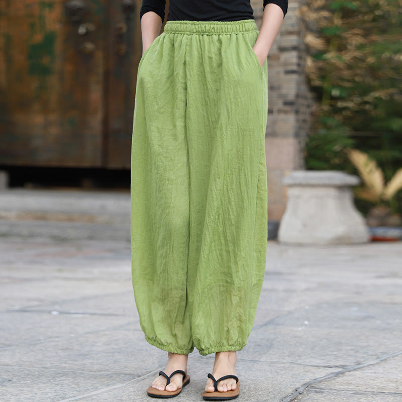 Pantalon décontracté d'été en coton pour femme avec poches Buddha Stones