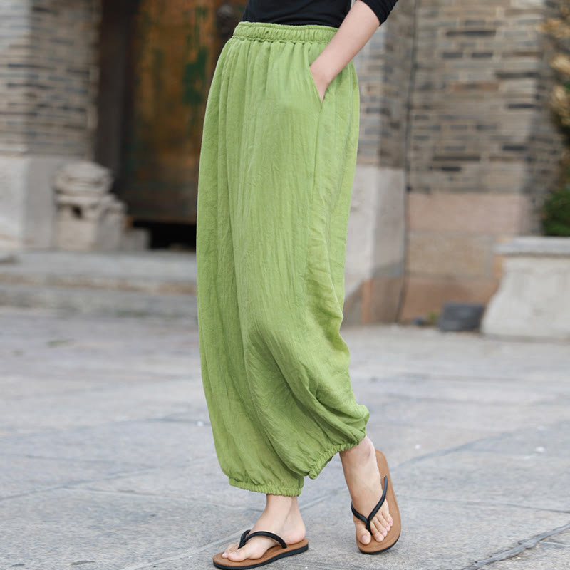 Pantalon décontracté d'été en coton pour femme avec poches Buddha Stones