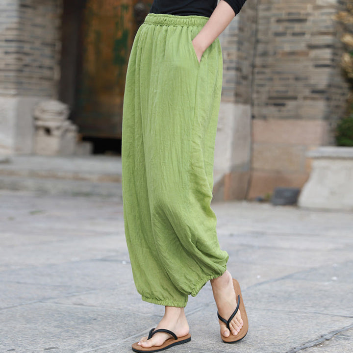 Pantalon décontracté d'été en coton pour femme avec poches Buddha Stones