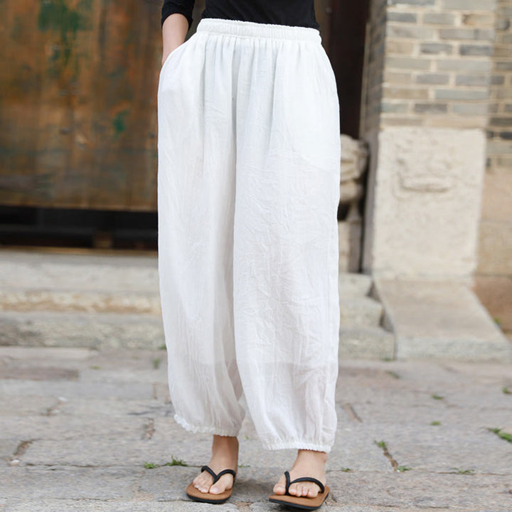 Pantalon décontracté d'été en coton pour femme avec poches Buddha Stones