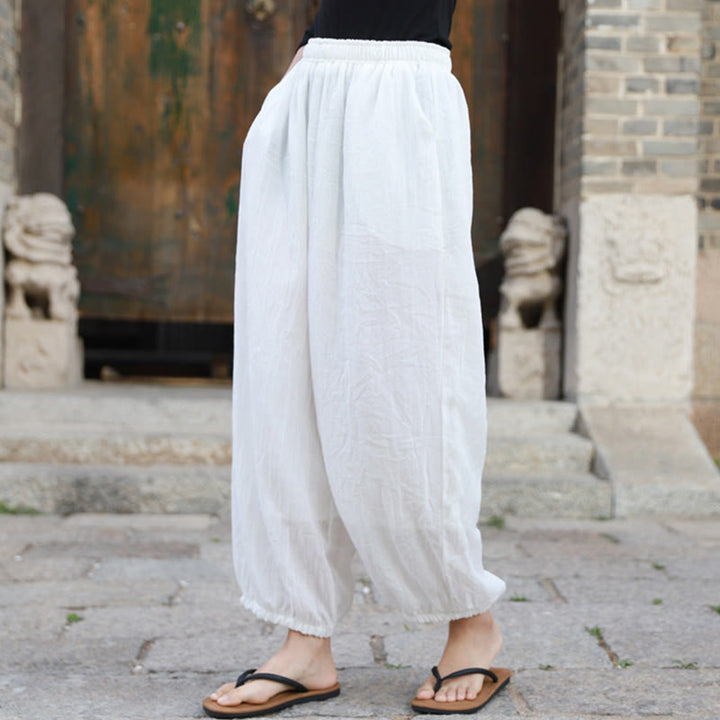 Pantalon décontracté d'été en coton pour femme avec poches Buddha Stones