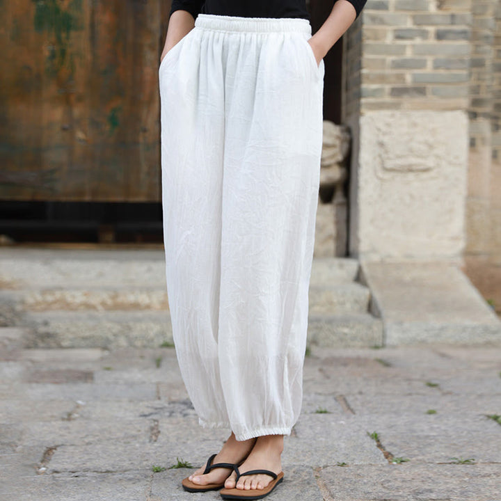 Pantalon décontracté d'été en coton pour femme avec poches Buddha Stones