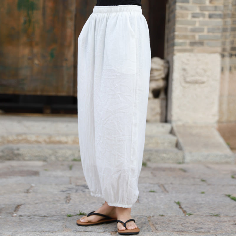 Pantalon décontracté d'été en coton pour femme avec poches Buddha Stones