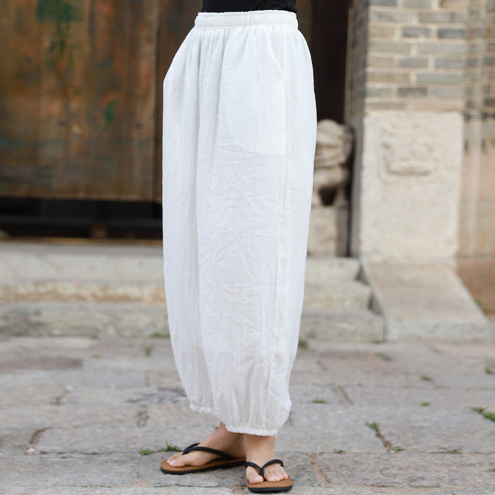 Pantalon décontracté d'été en coton pour femme avec poches Buddha Stones