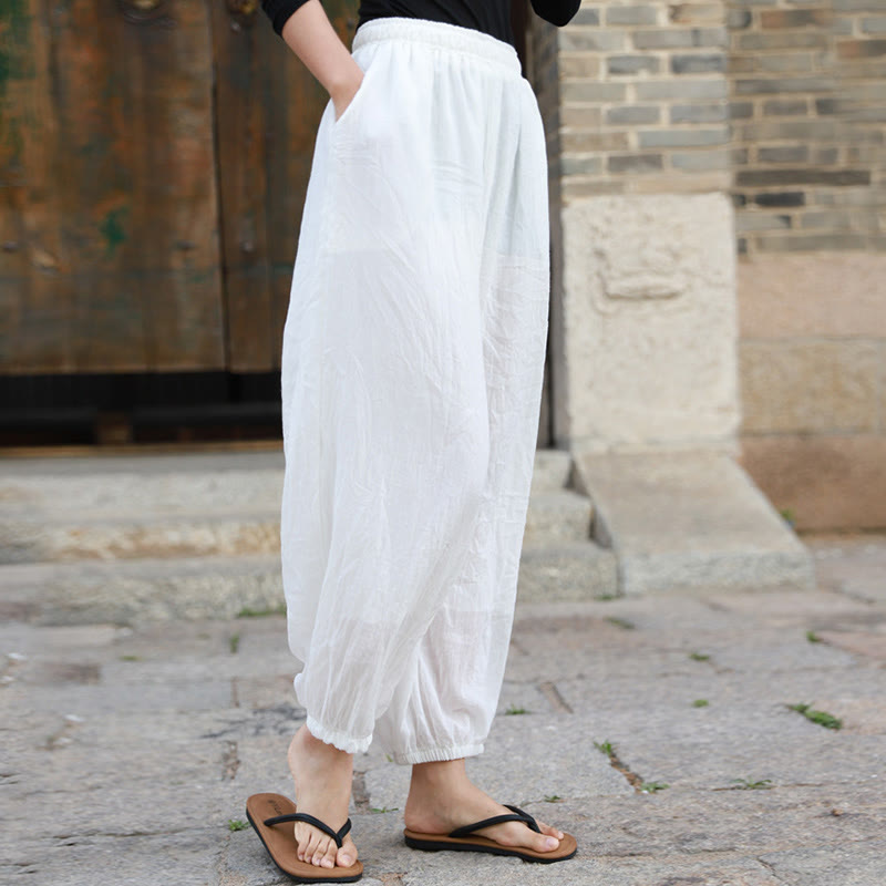 Pantalon décontracté d'été en coton pour femme avec poches Buddha Stones