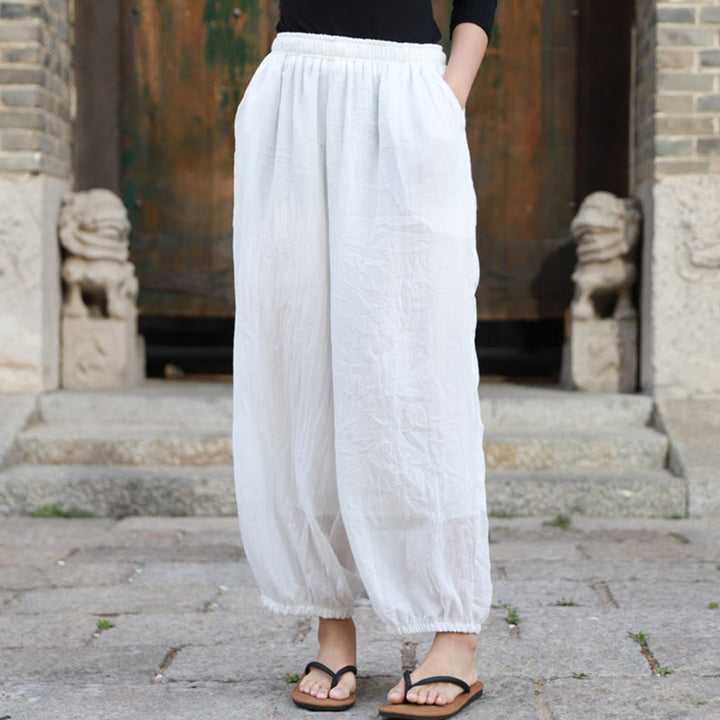 Pantalon décontracté d'été en coton pour femme avec poches Buddha Stones