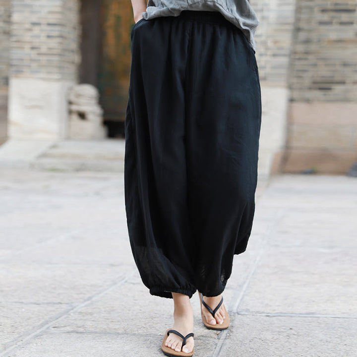 Pantalon décontracté d'été en coton pour femme avec poches Buddha Stones