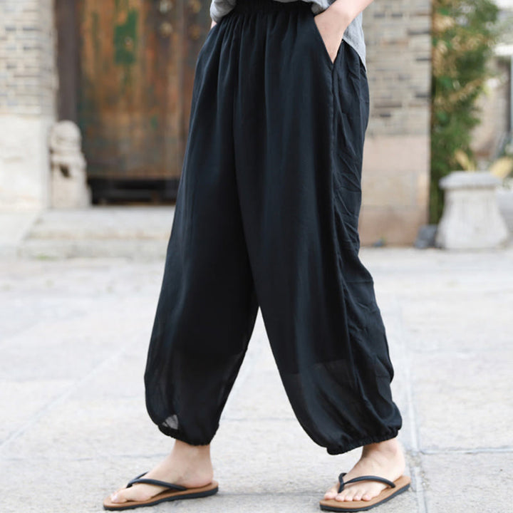 Pantalon décontracté d'été en coton pour femme avec poches Buddha Stones