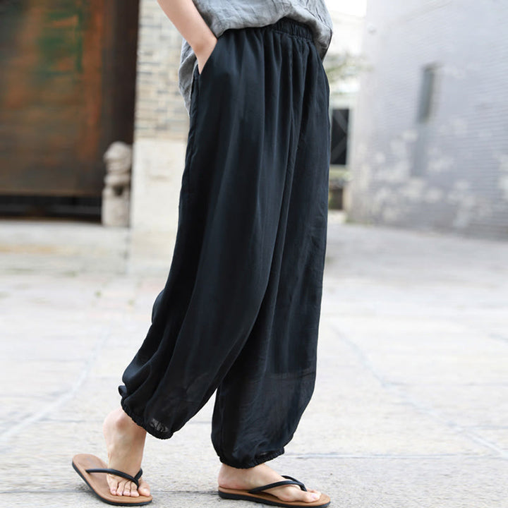 Pantalon décontracté d'été en coton pour femme avec poches Buddha Stones