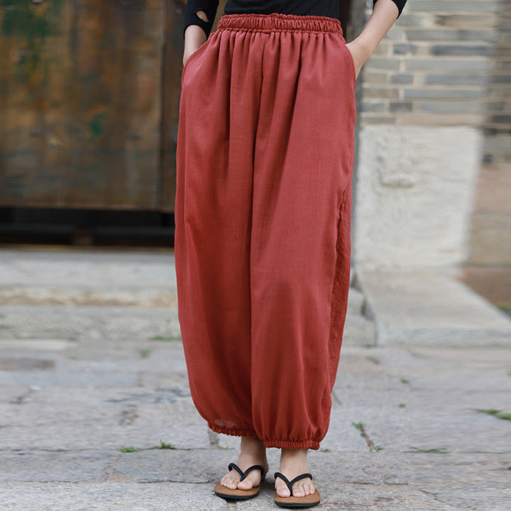 Pantalon décontracté d'été en coton pour femme avec poches Buddha Stones