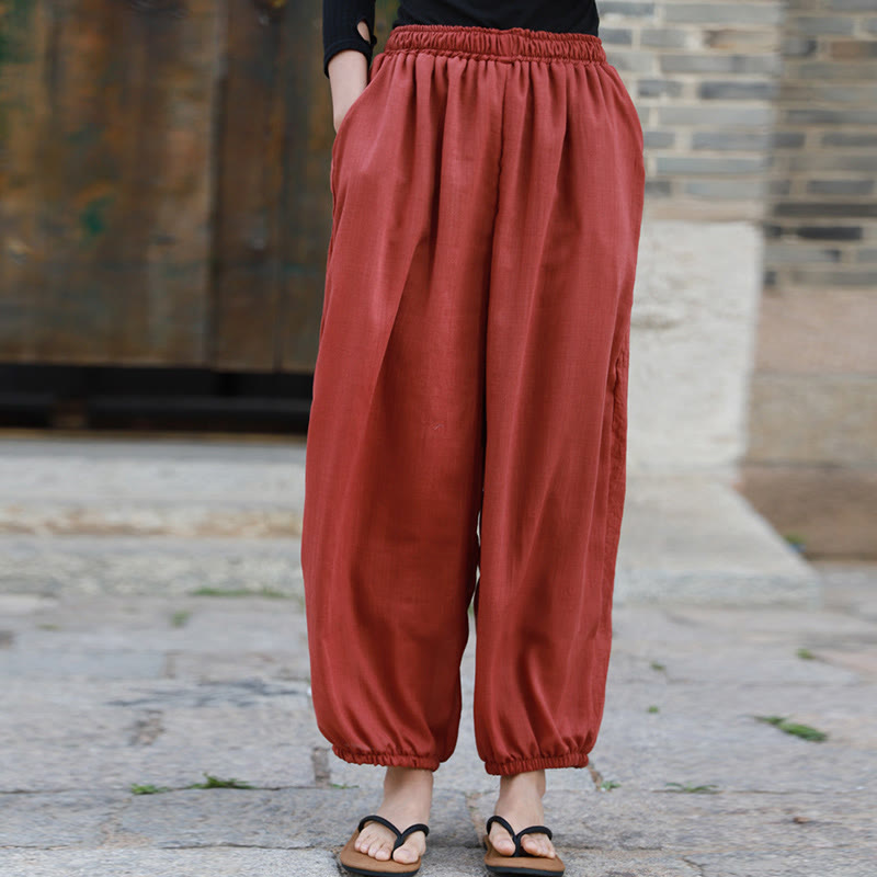 Pantalon décontracté d'été en coton pour femme avec poches Buddha Stones