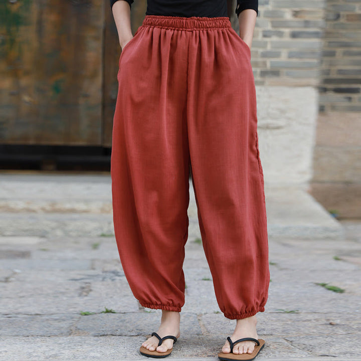 Pantalon décontracté d'été en coton pour femme avec poches Buddha Stones